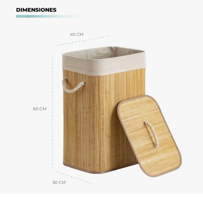 CESTA DE ROPA SUCIA CON FORRO DE BAMBÚ