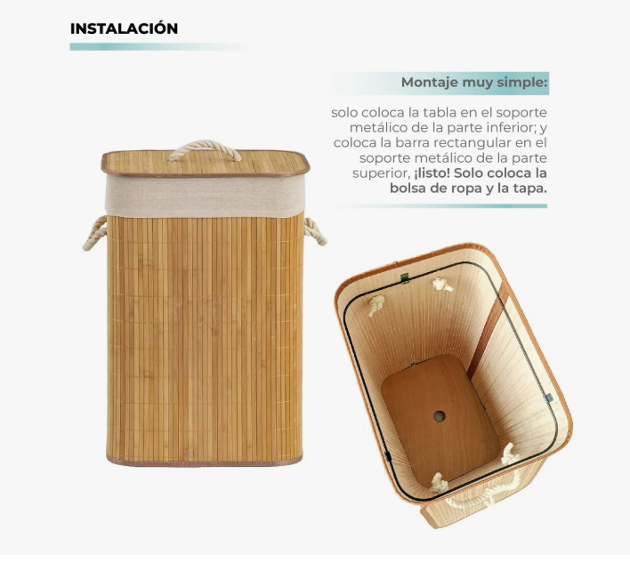 CESTA DE ROPA SUCIA CON FORRO DE BAMBÚ