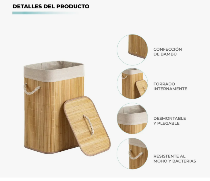 CESTA DE ROPA SUCIA CON FORRO DE BAMBÚ